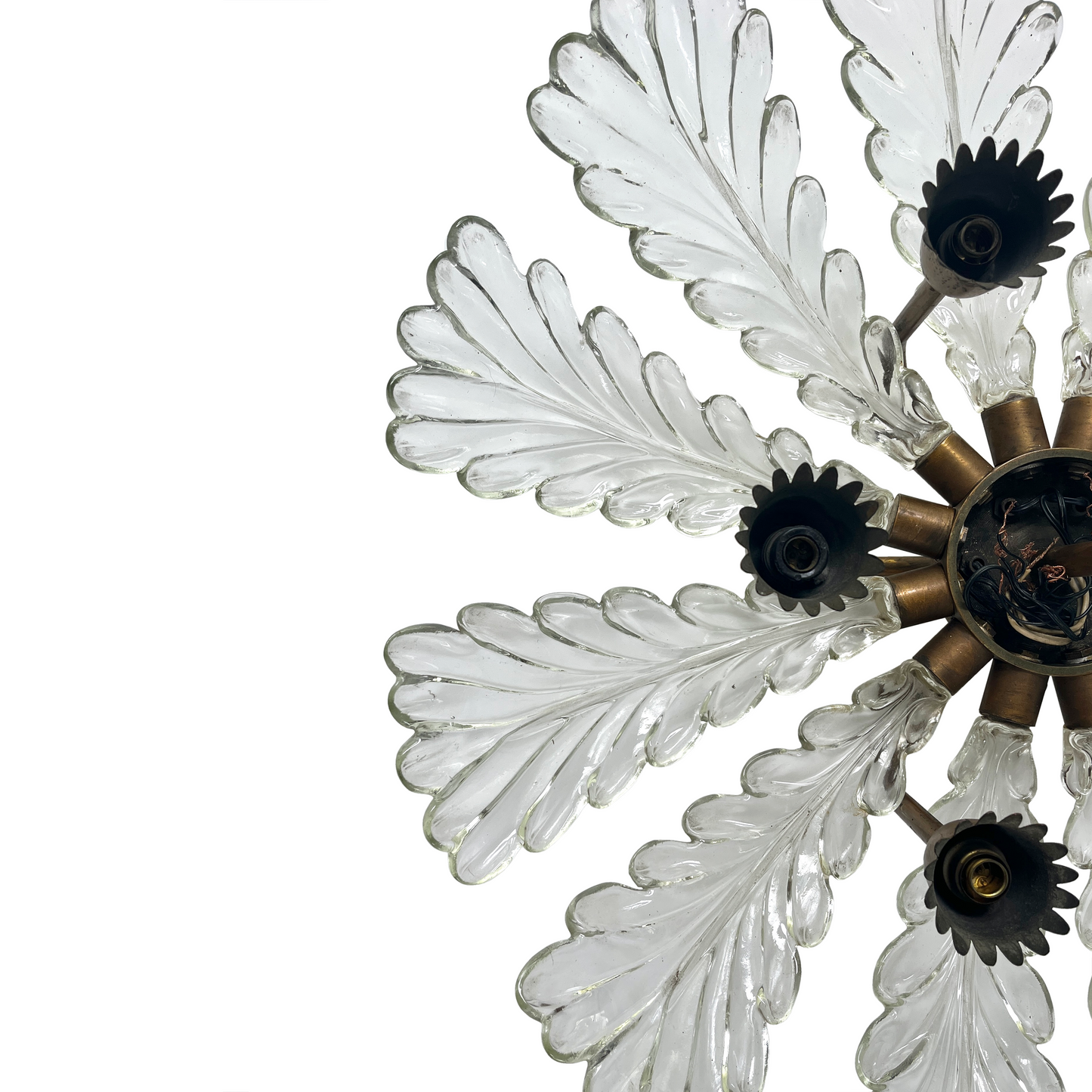 Art Deco Barovier and Toso 12 Leaf Murano Glass Pendant Light - close up