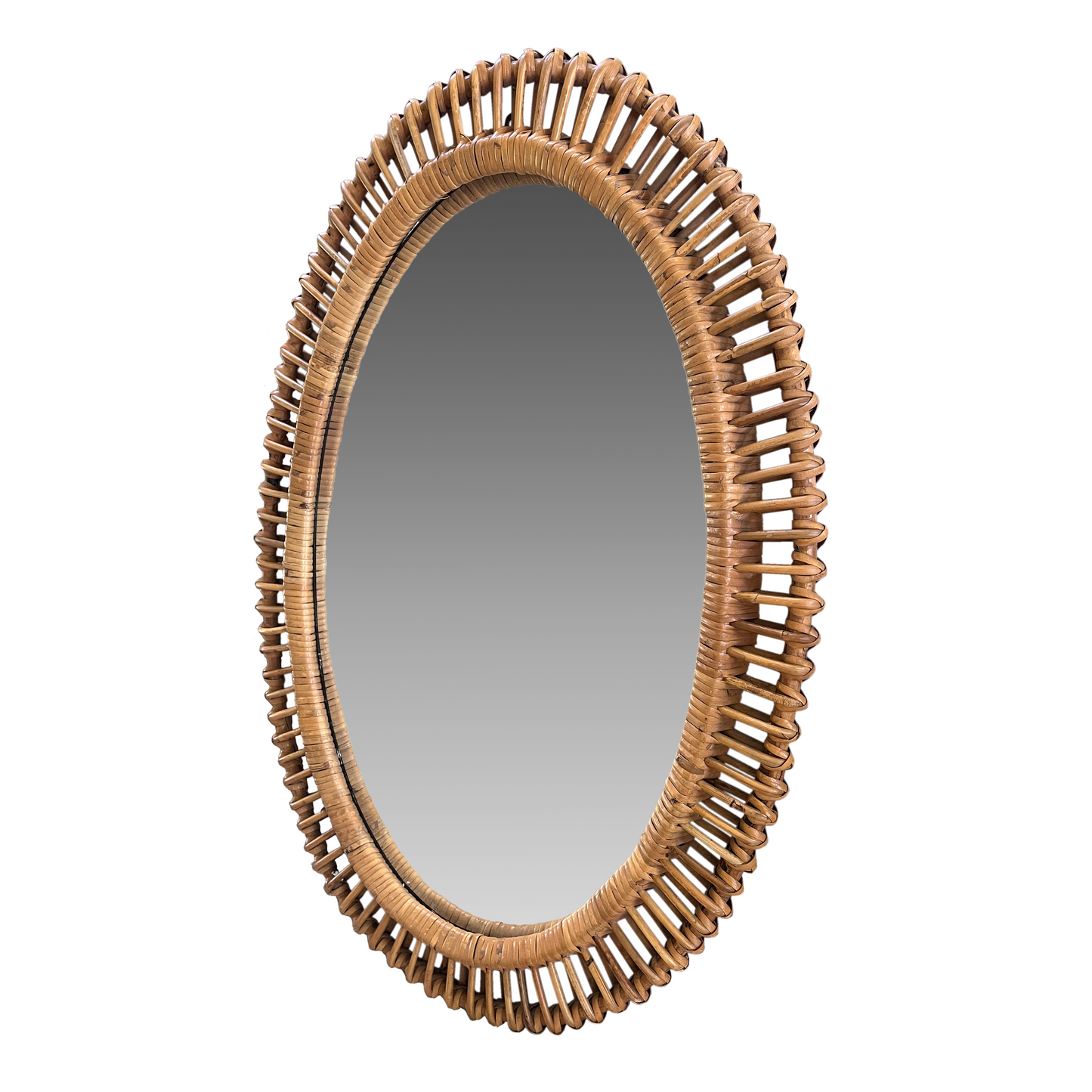 Large Vintage Oval Rattan Mirror