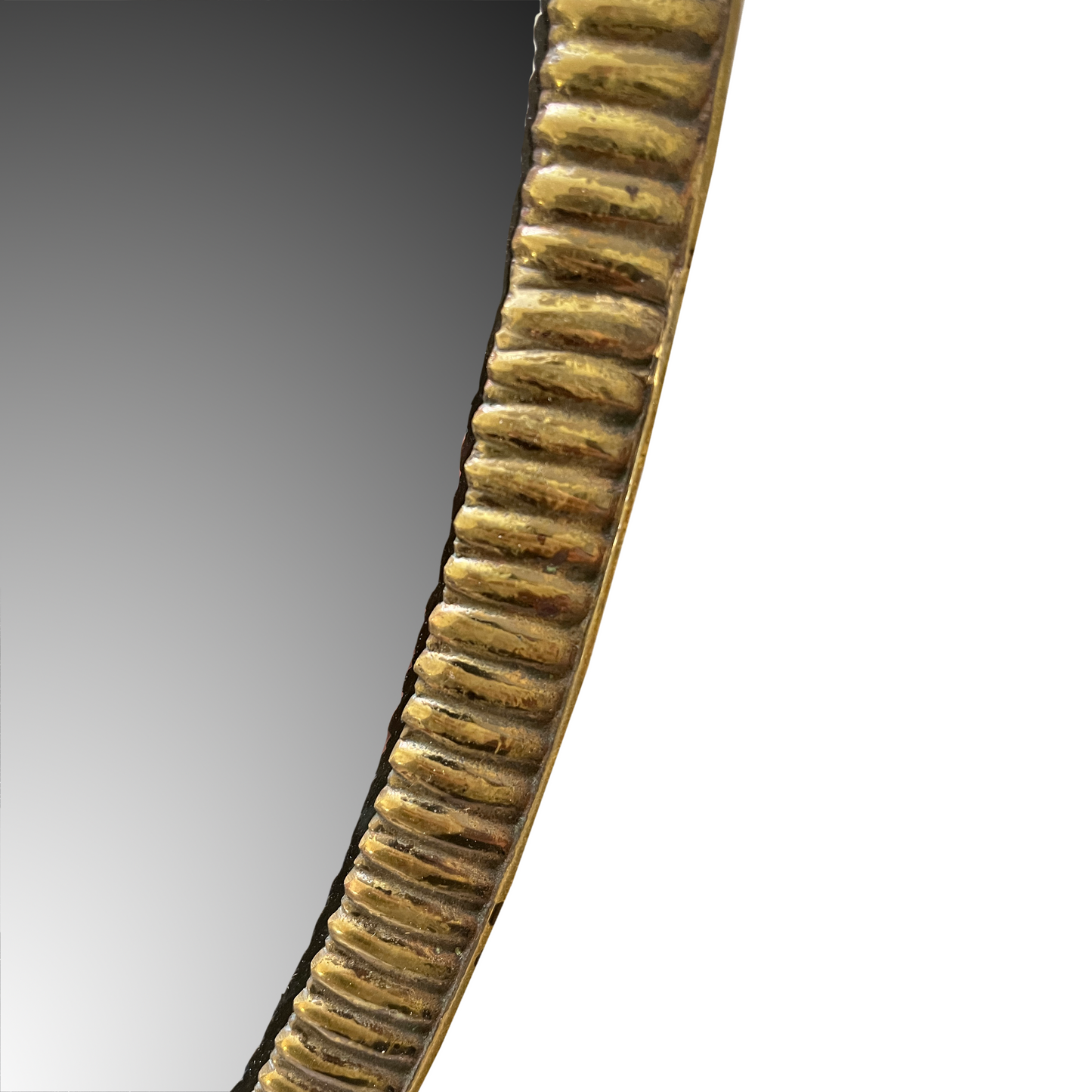 Italian Ribbed Brass Oval Mirror - alternate angle