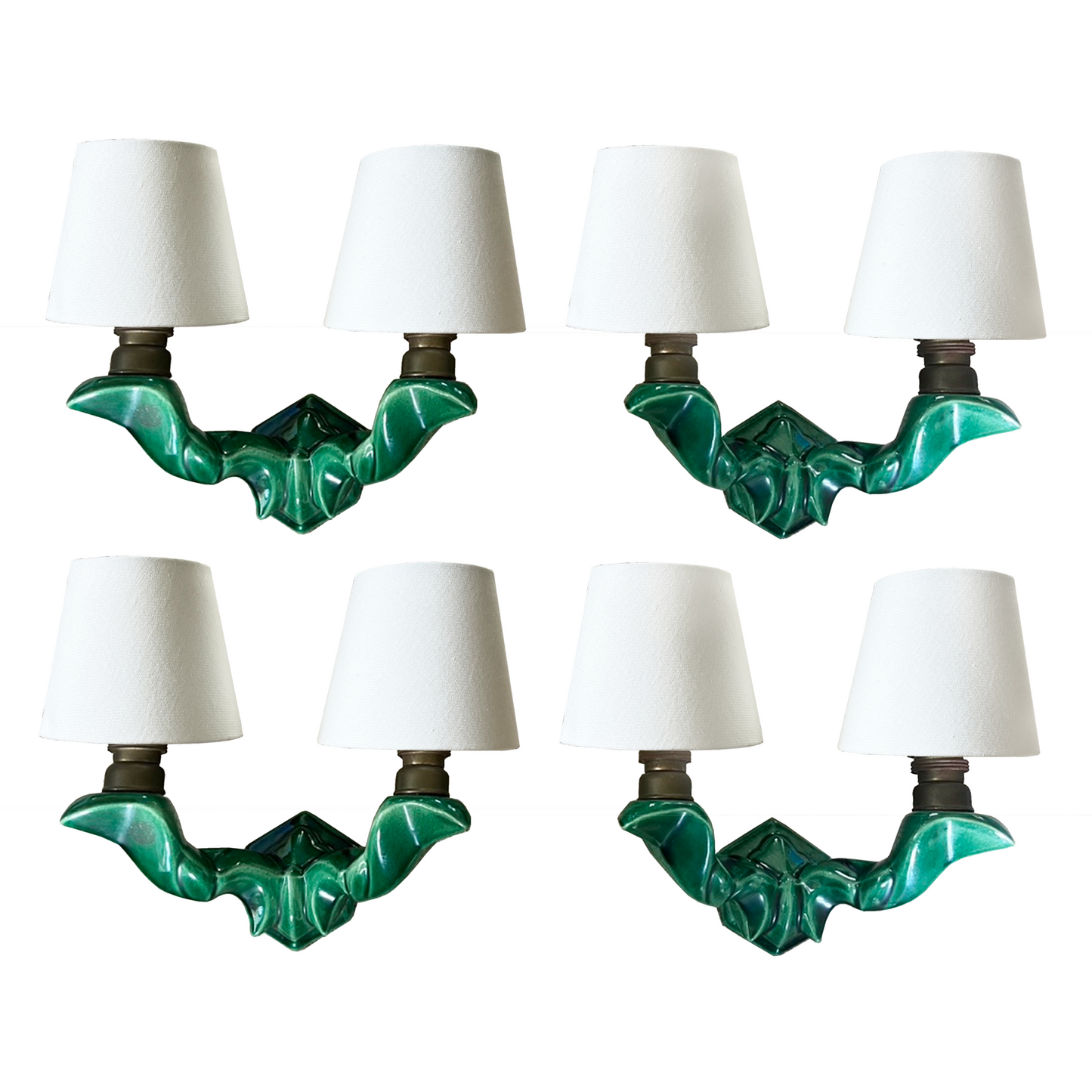 Green Glazed Ceramic Twin Arm Wall Light - 4 Available