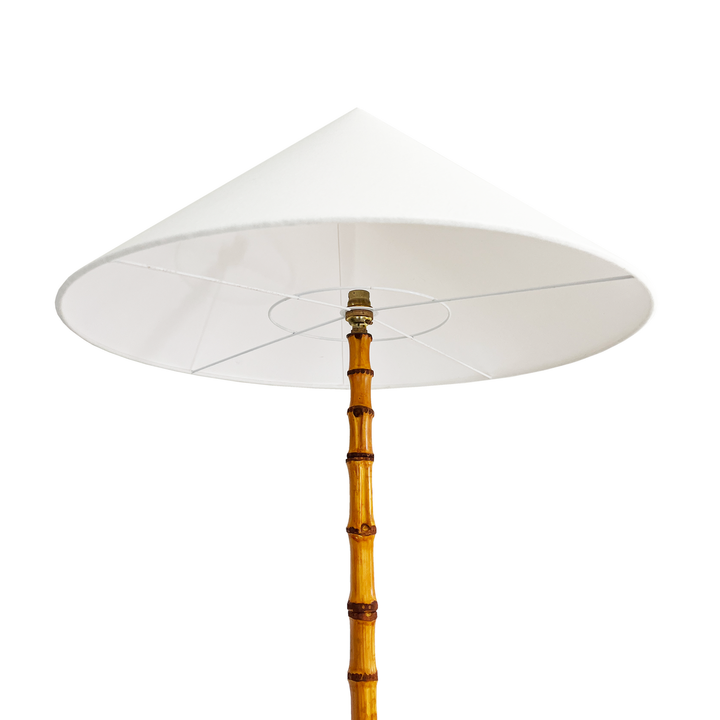 Bamboo and Brass Floor Lamp with Concical Linen Shade