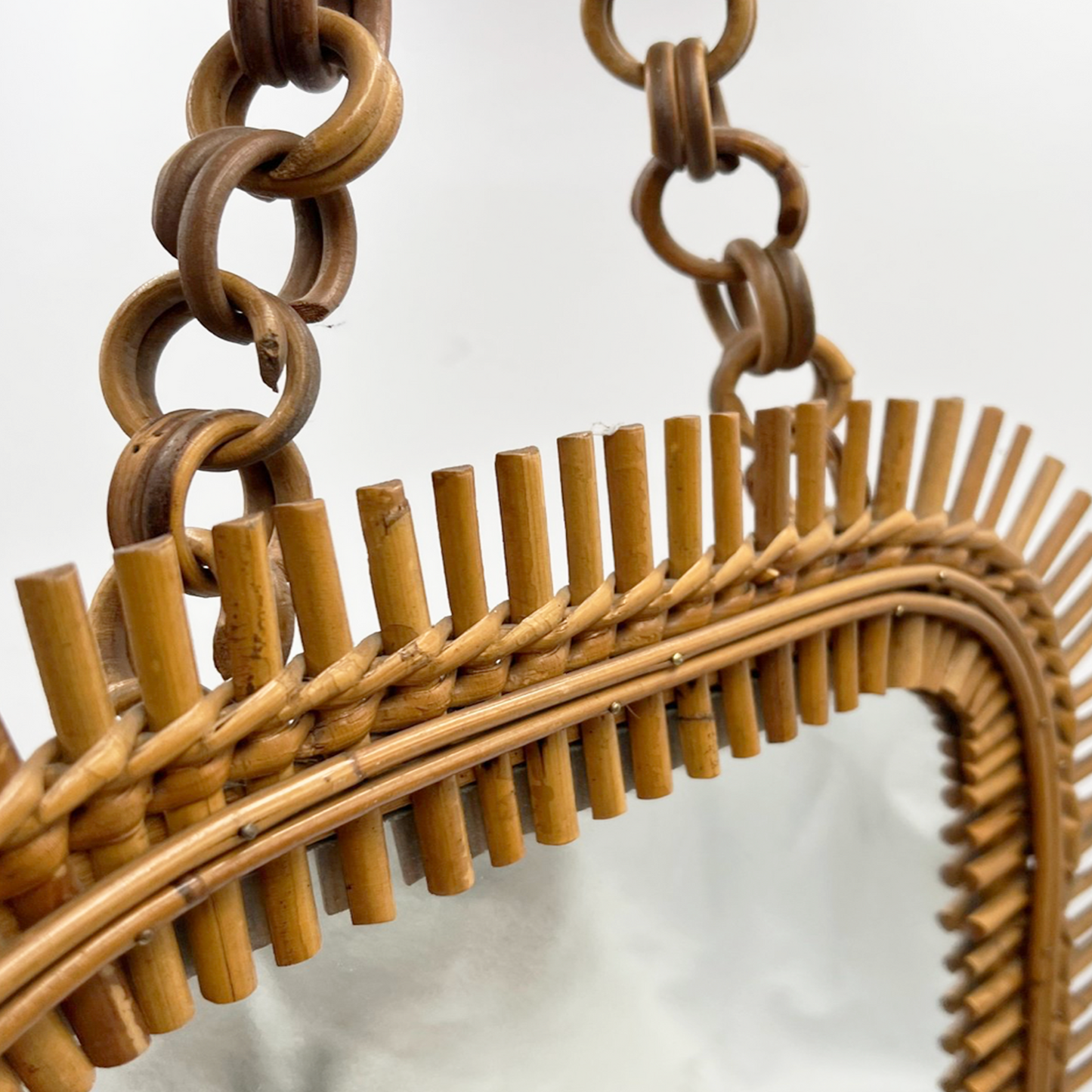 Vintage Rectangular Rattan Mirror by Marco Minbre for Bonacina - detail view