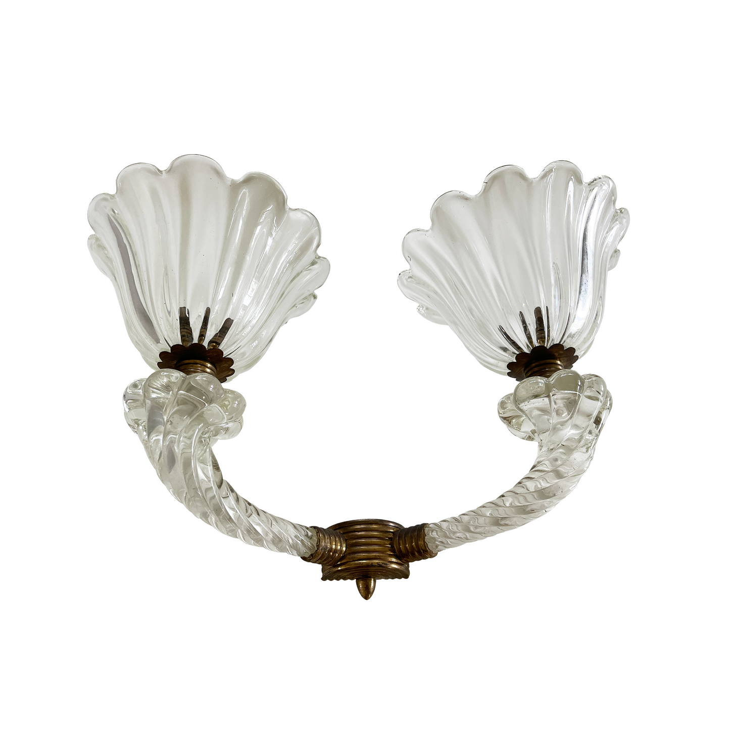 Vintage Double Armed Murano Glass and Brass Sconce
