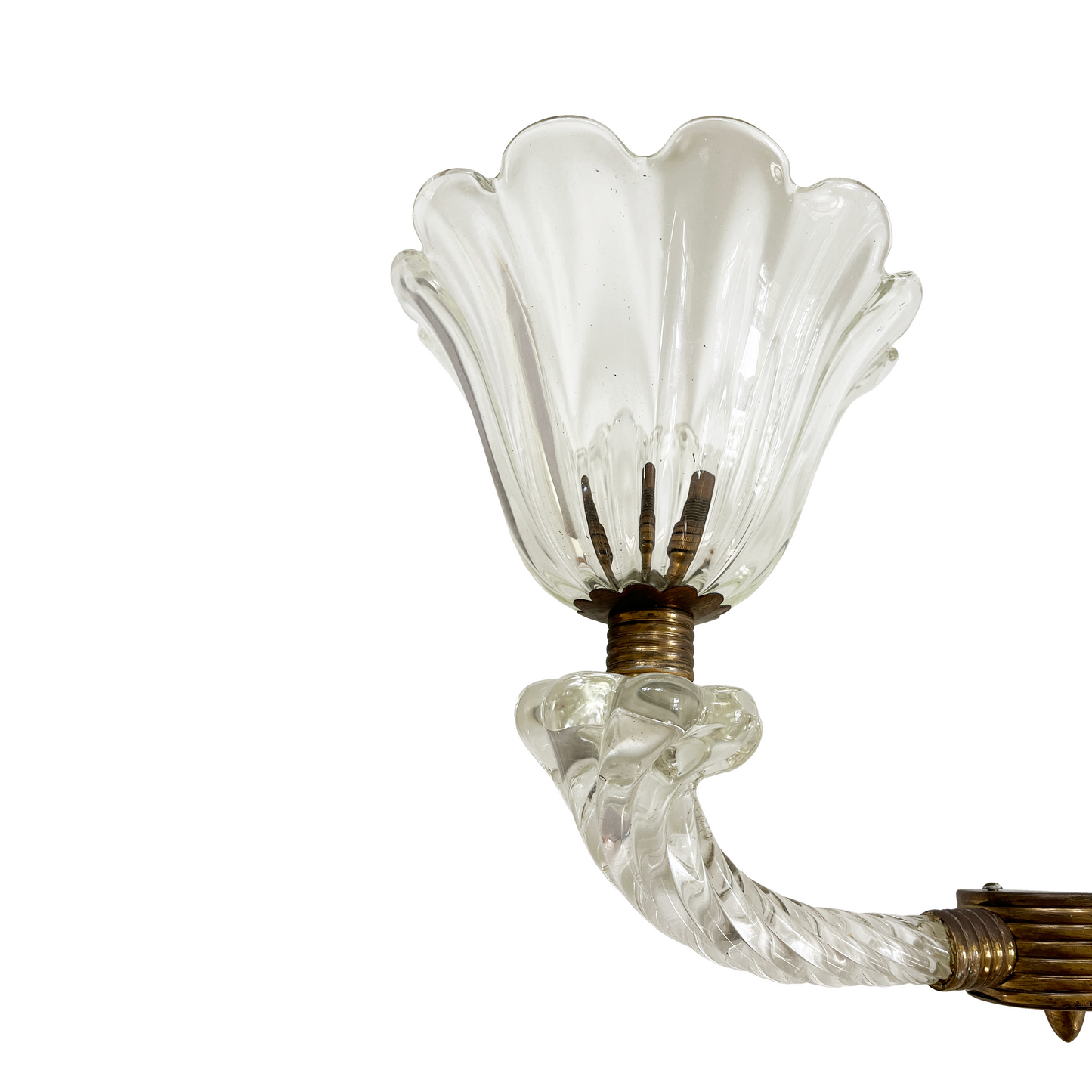 Vintage Double Armed Murano Glass and Brass Sconce