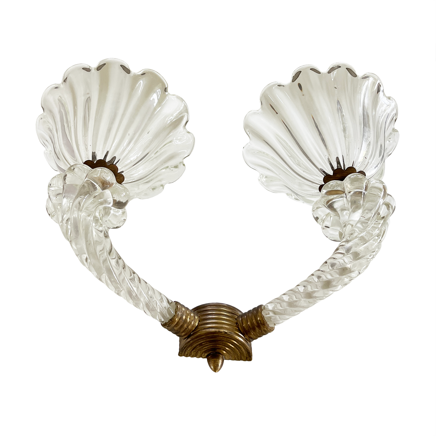 Vintage Double Armed Murano Glass and Brass Sconce