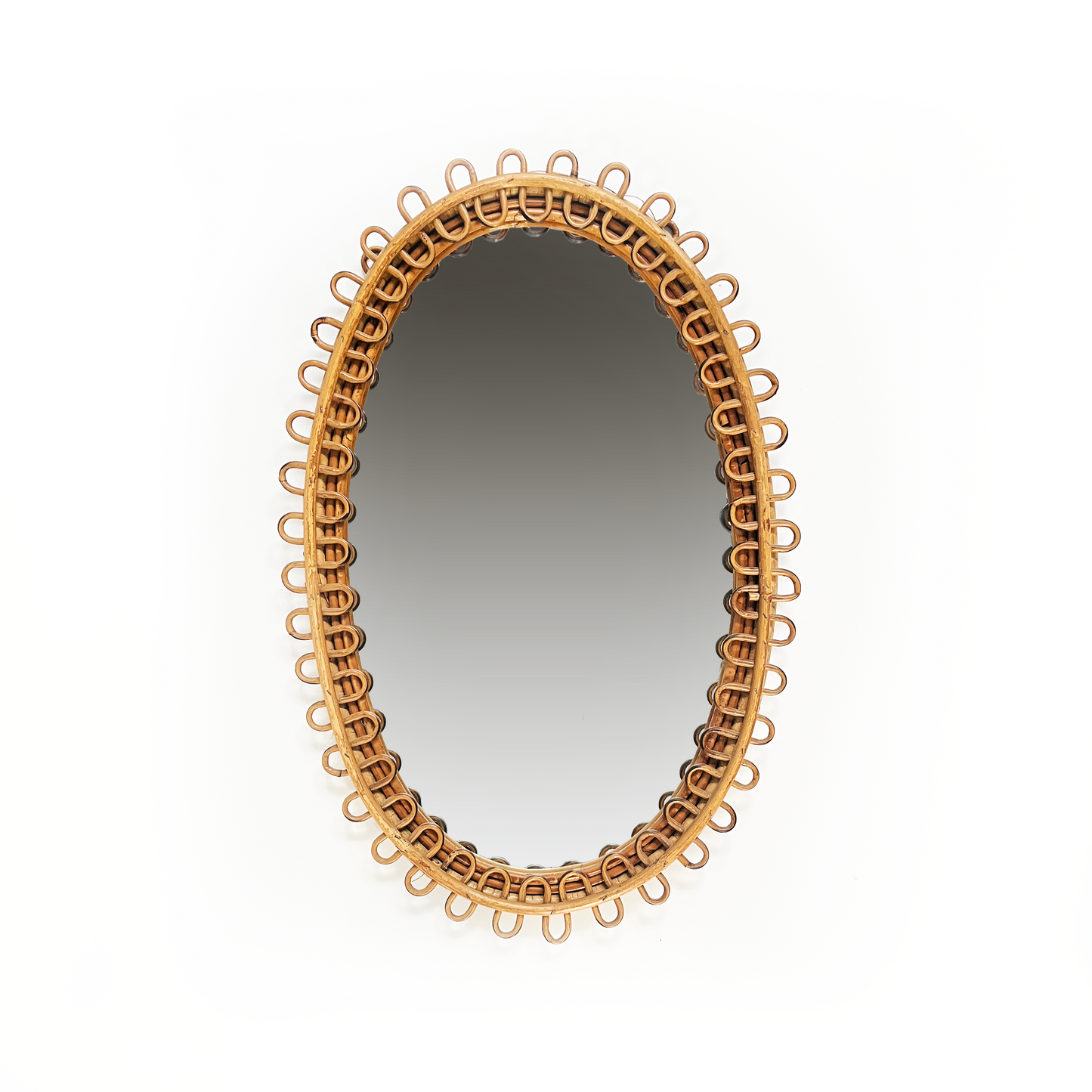 Medium Vintage Oval Bamboo Loop Mirror by Franco Albini for Bonacina