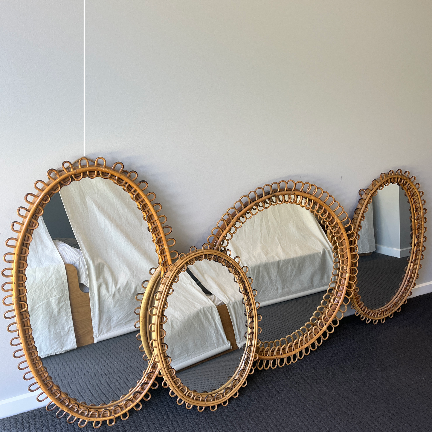 Large Vintage Oval Bamboo Mirror by Franco Albini for Bonacina - additional view