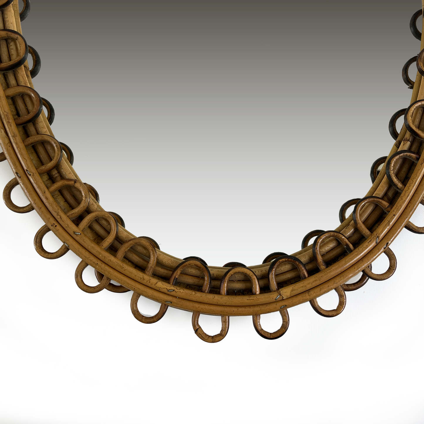 Vintage Oval Bamboo Loop Mirror by Franco Albini for Bonacina - alternate angle