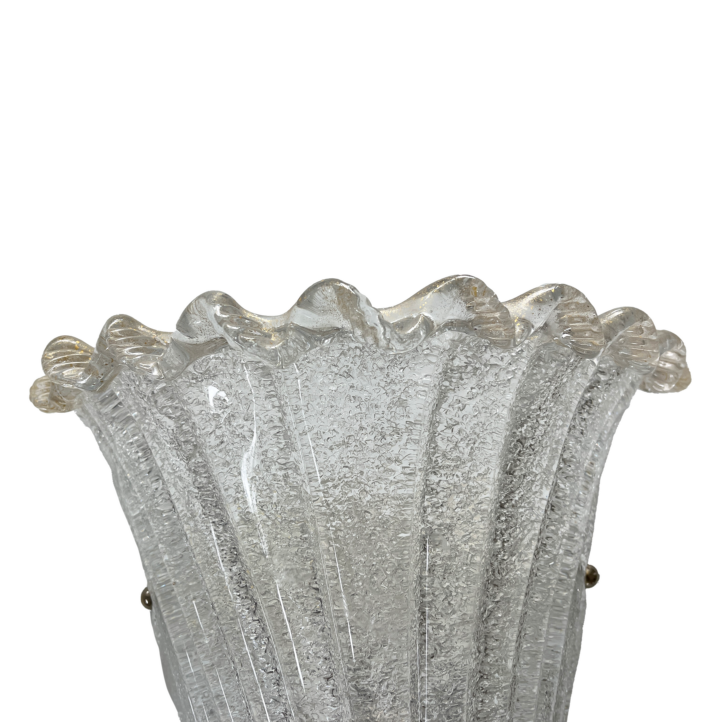 Pair of Clear Ribbed Murano Glass Sconces with 24kt Gold Wave Piping - additional view