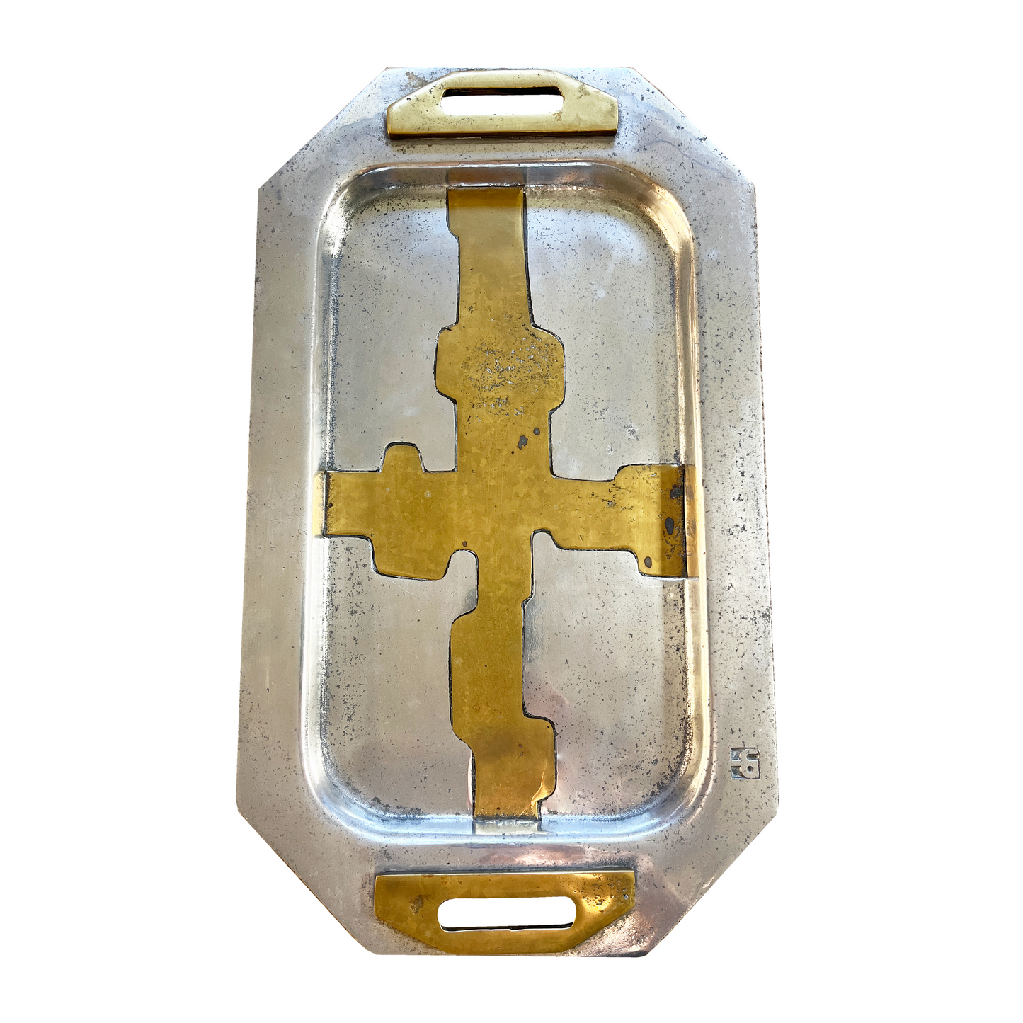 Vintage Brutalist David Marshall Aluminum and Brass Serving Tray