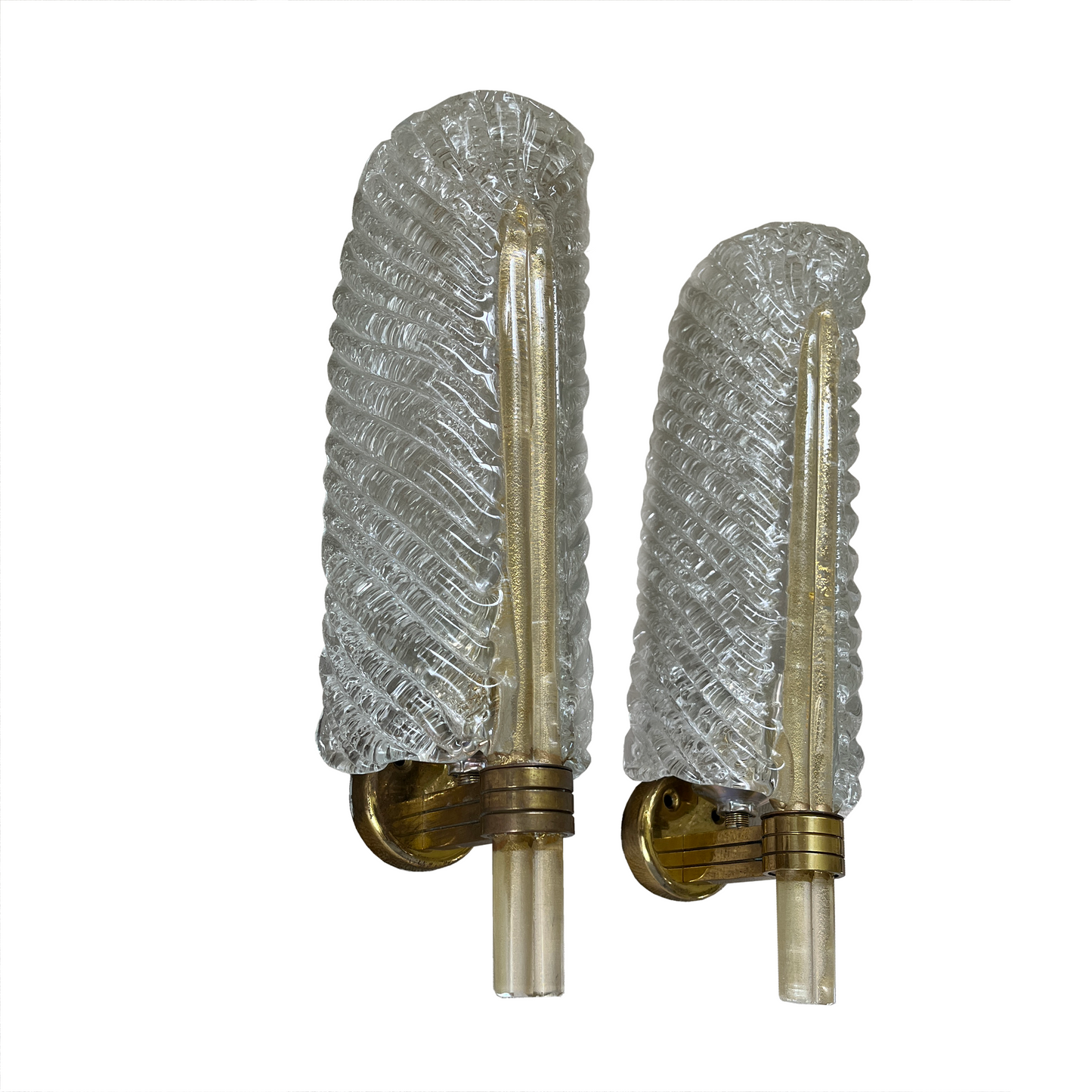 Pair of Vintage Barovier & Toso Murano Leaf Wall Sconces - close up