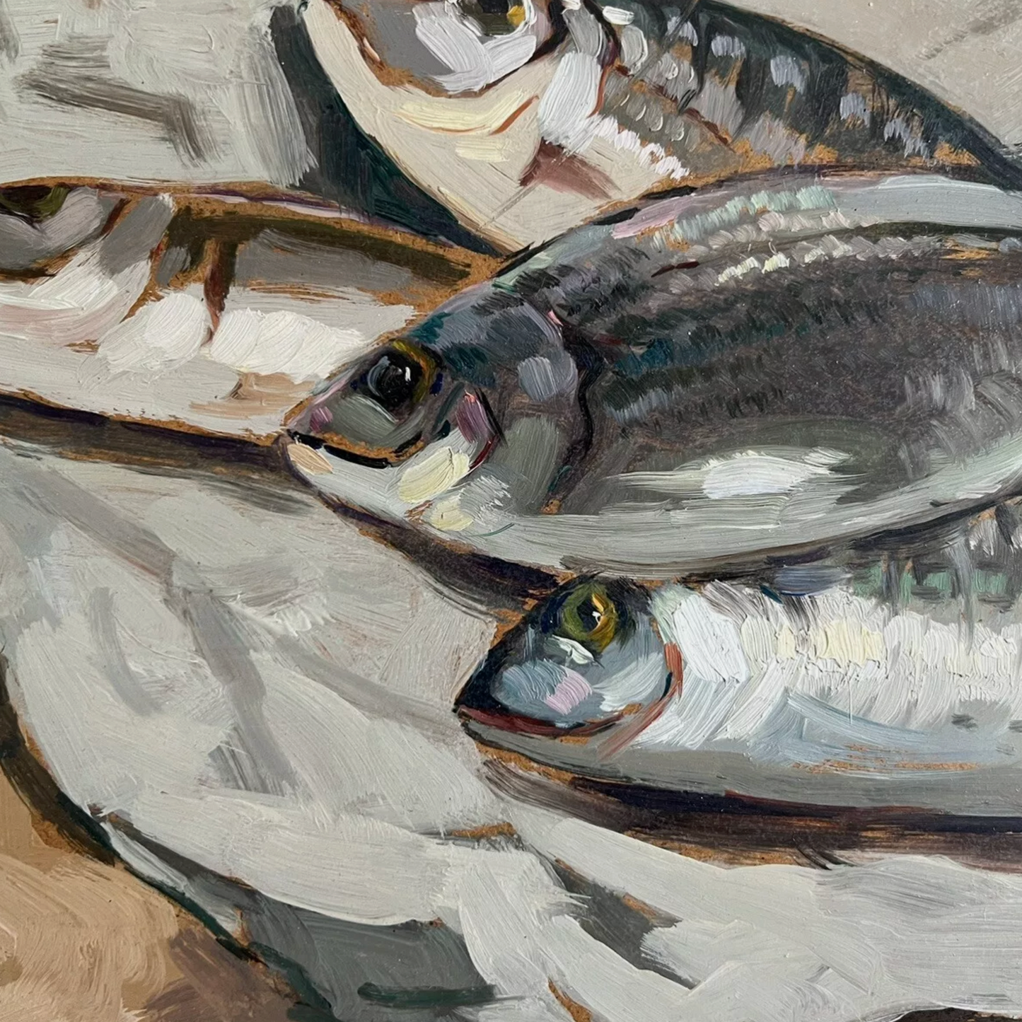 Italian Still Life Fish in Newspaper - Oil on Canvas