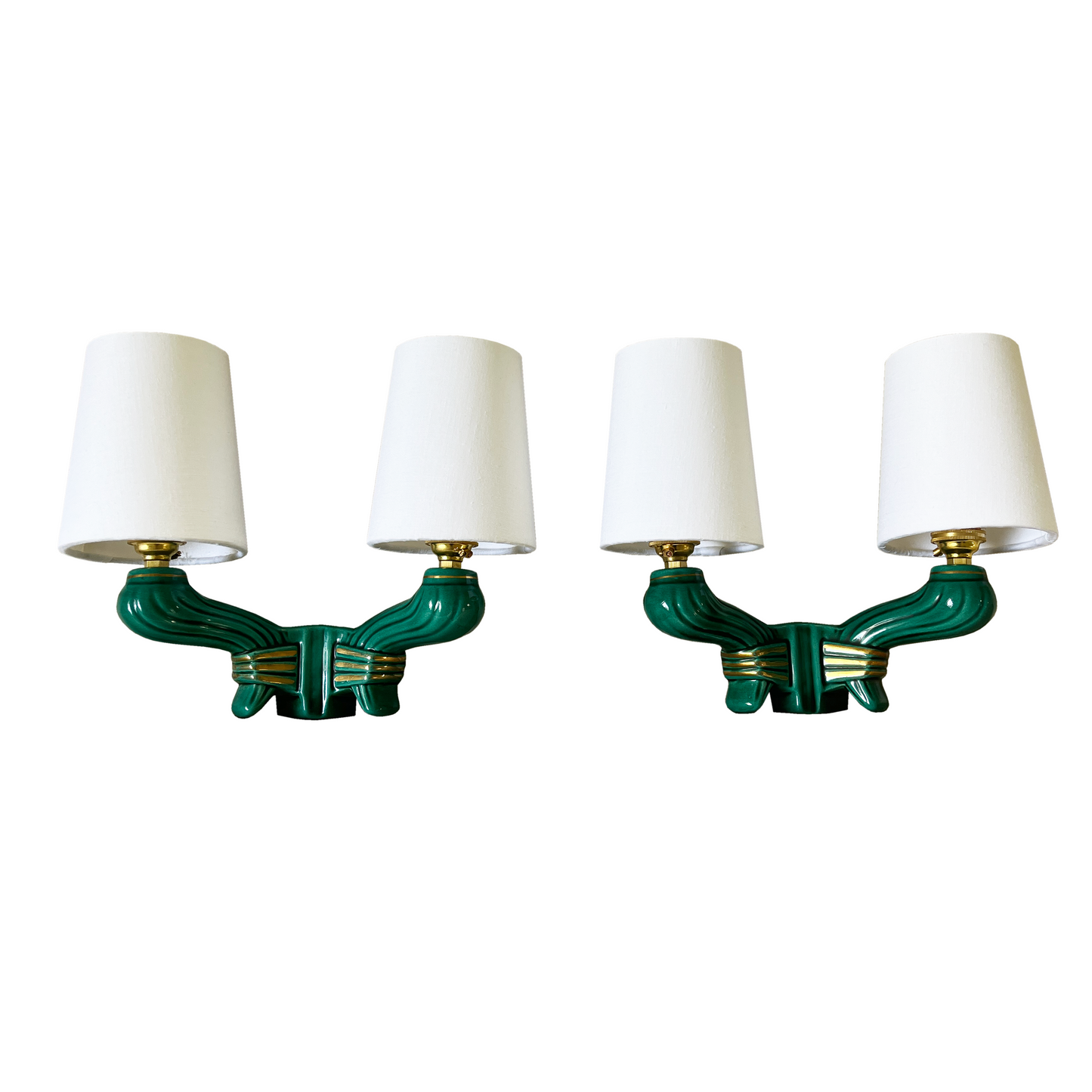 Pair of French Art Deco Twin Arm Wall Lamps