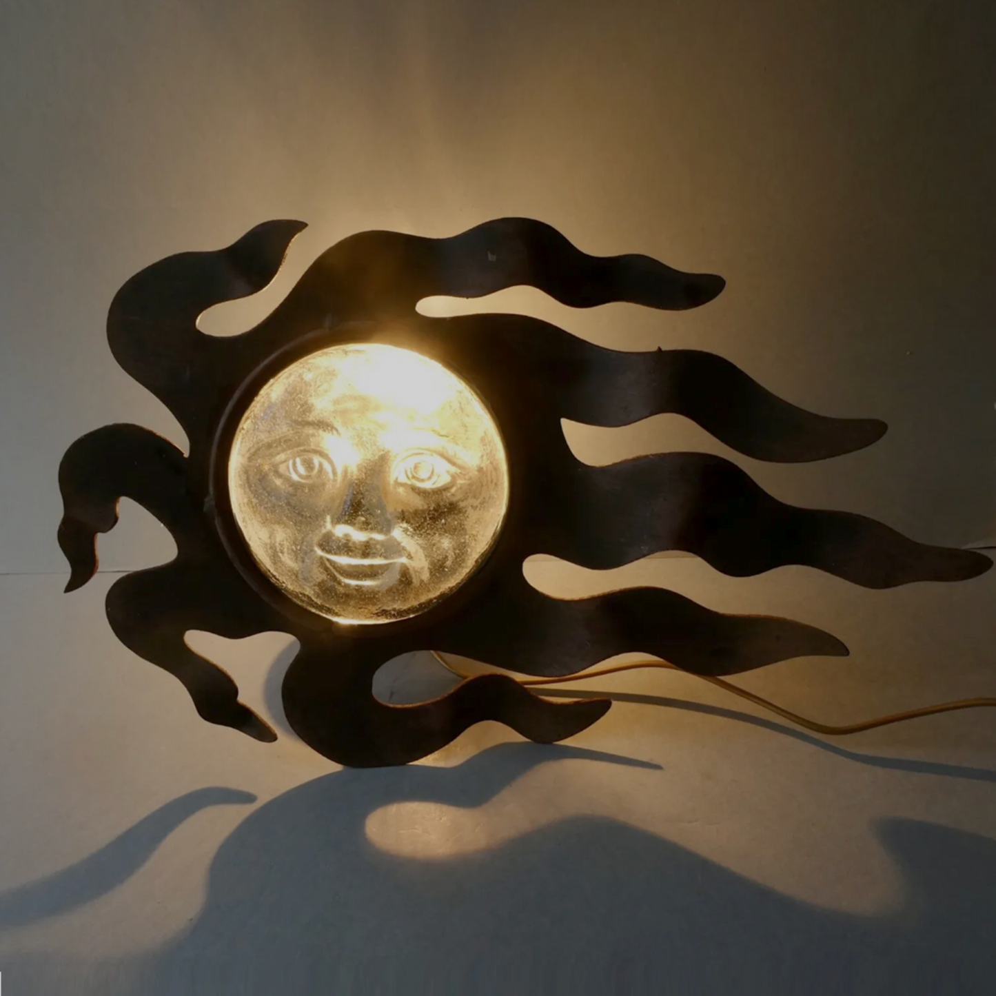 Vintage Sun Wall Light with Patinated Copper Rays - alternate angle