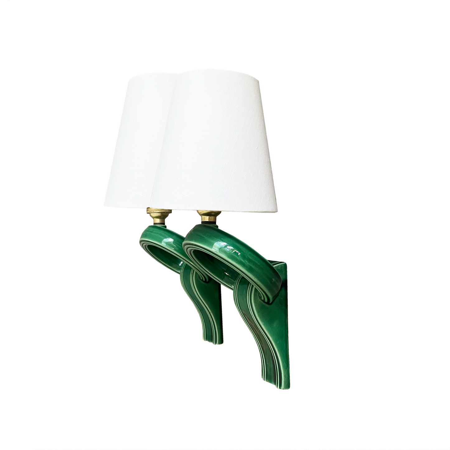 Green Ceramic Wall Lights by Jean Marie Radureau - close up