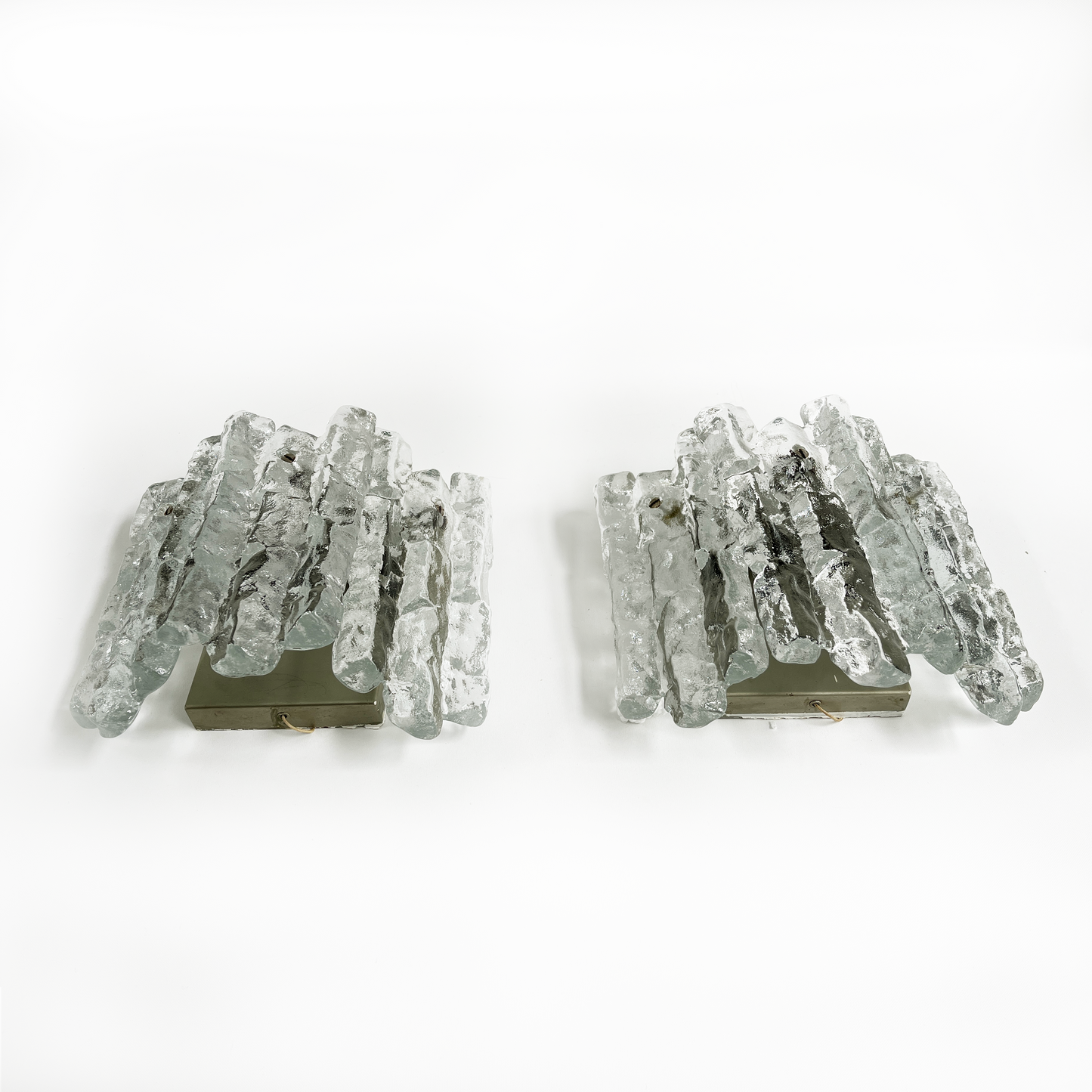 Pair of Vintage Sierra Ice-Glass Wall Lamps by J. T. Kalmar - 3 Panel - alternate angle