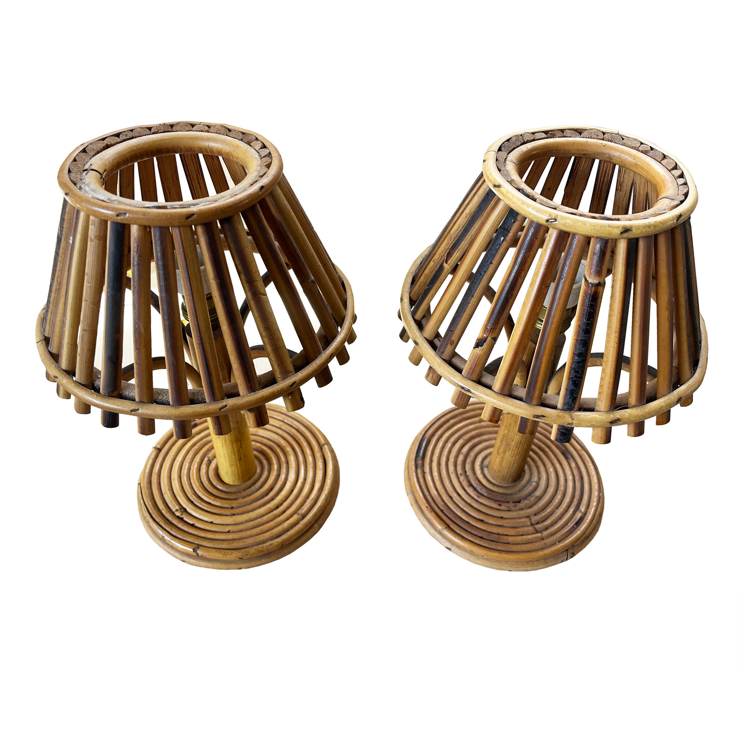 Wicker and Bamboo Italian Table Lamps - Pair