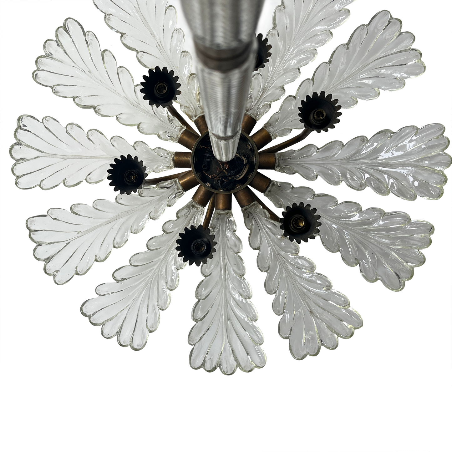 Art Deco Barovier and Toso 12 Leaf Murano Glass Pendant Light