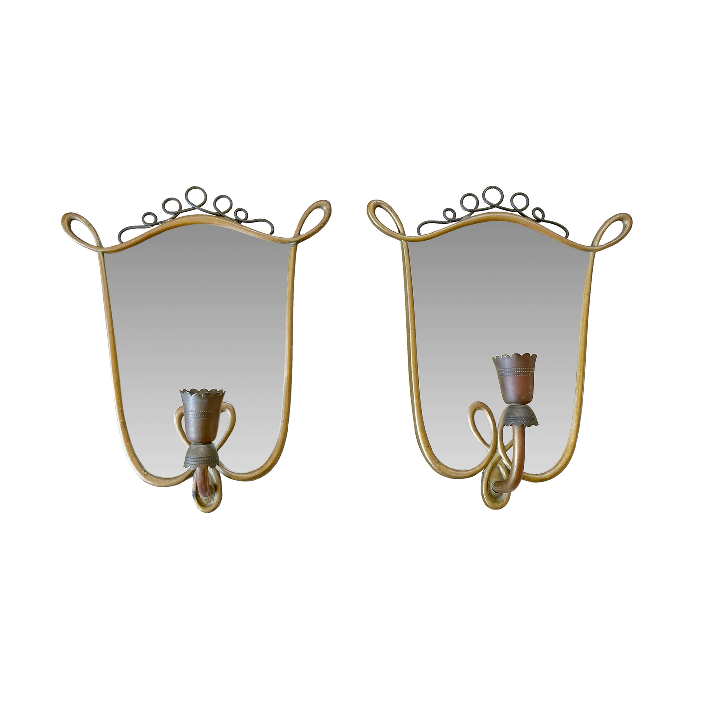 A Pair of Mirror Glass Wall Sconces Attributed to Gio Ponti