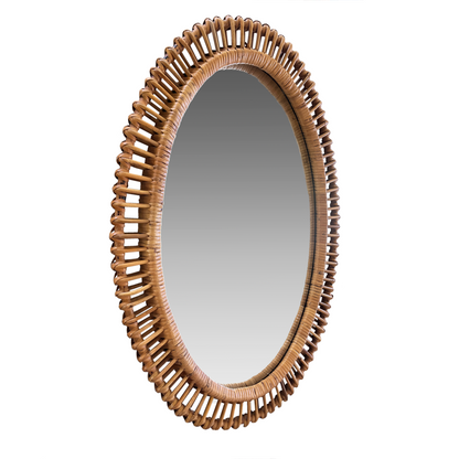Large Vintage Oval Rattan Mirror
