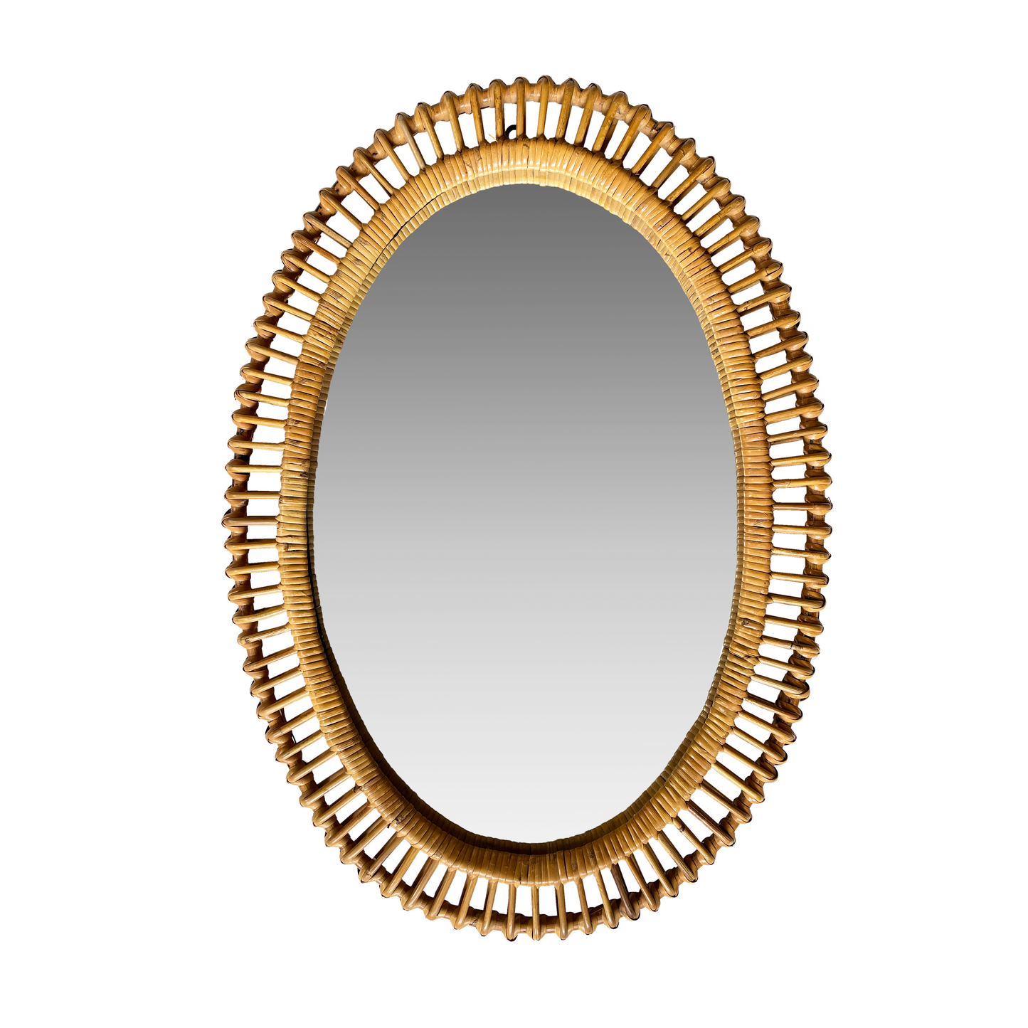 Large Vintage Oval Rattan Mirror
