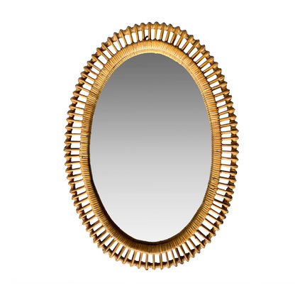 Large Vintage Oval Rattan Mirror