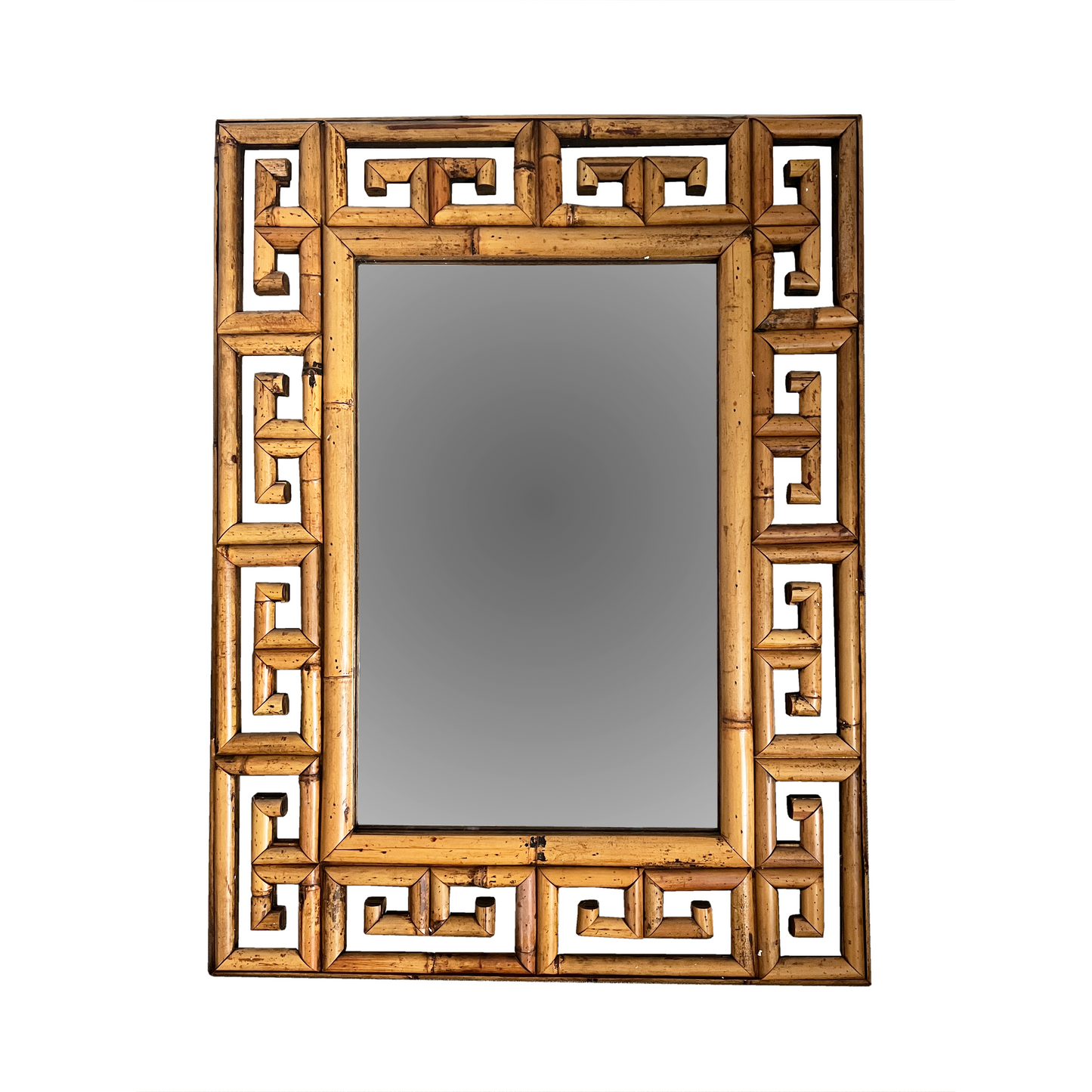 1970s Italian bamboo key mirror with sculptural frame forming oversized key silhouette