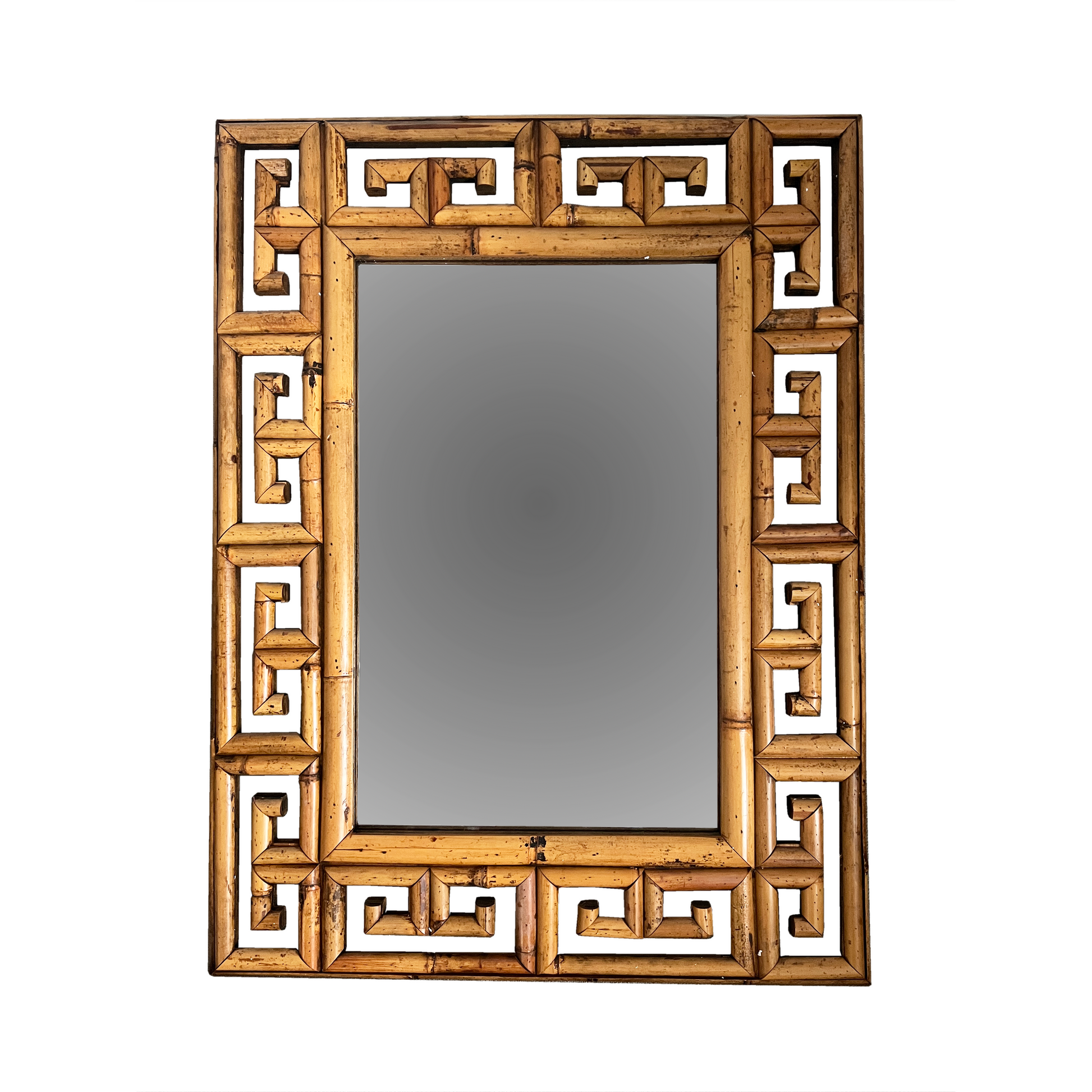 1970s Italian bamboo key mirror with sculptural frame forming oversized key silhouette