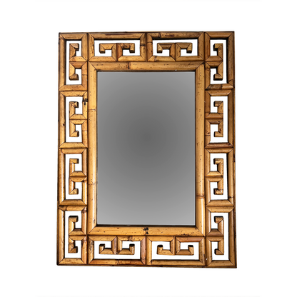 1970s Italian bamboo key mirror with sculptural frame forming oversized key silhouette