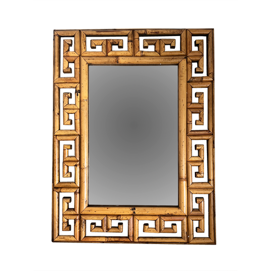 1970s Italian bamboo key mirror with sculptural frame forming oversized key silhouette