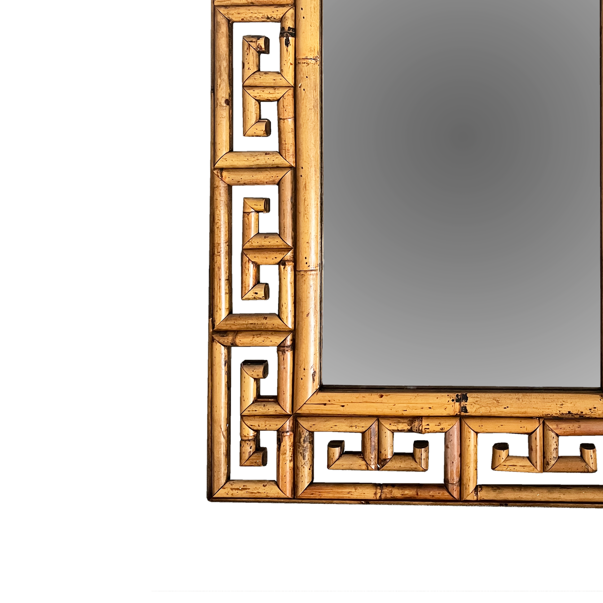 1970s Italian bamboo key mirror with sculptural frame forming oversized key silhouette