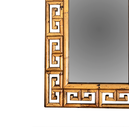 1970s Italian bamboo key mirror with sculptural frame forming oversized key silhouette