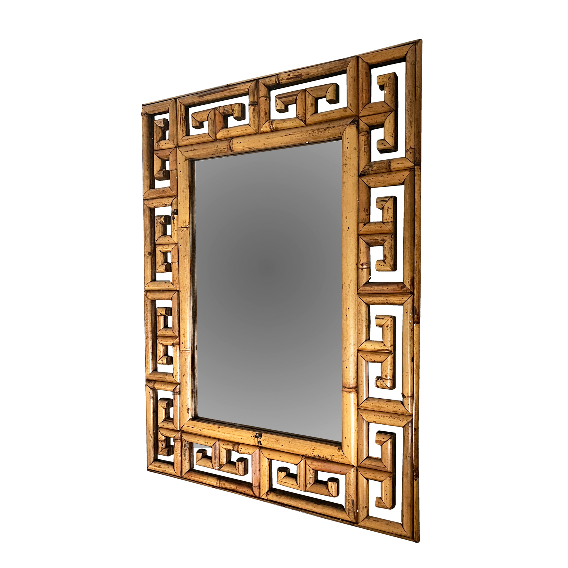1970s Italian bamboo key mirror with sculptural frame forming oversized key silhouette