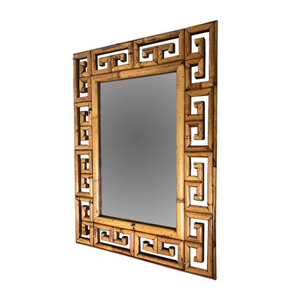 1970s Italian bamboo key mirror with sculptural frame forming oversized key silhouette