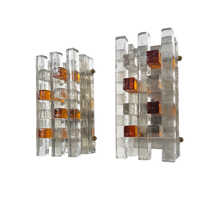 Brass mount and side profile of vintage Albano Poli Poliarte glass wall light