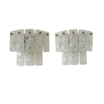 Pair of Double Tiered Frosted Murano Ice Glass Wall Lights