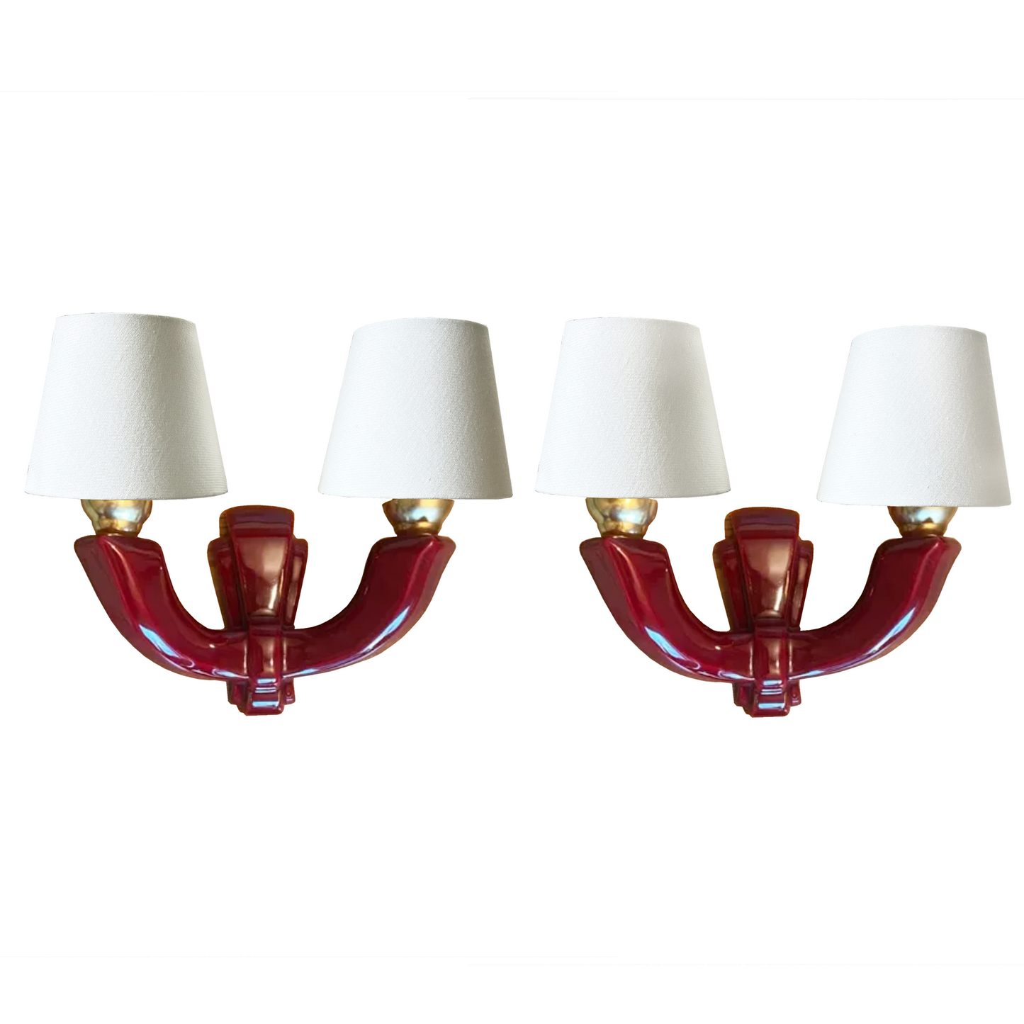 Pair of Art Deco Burgundy Ceramic Wall Lights