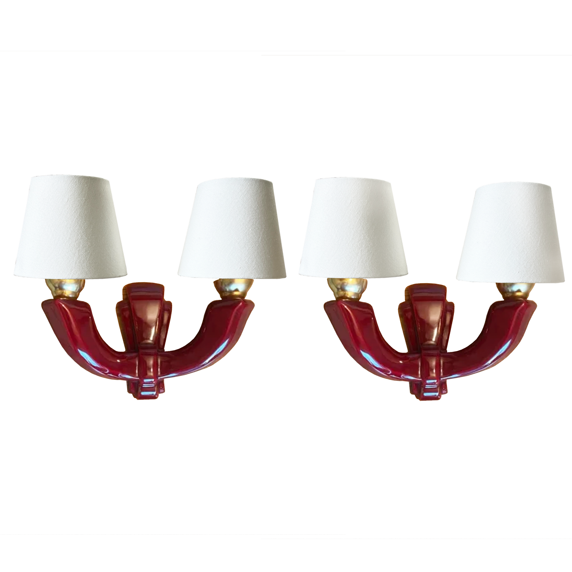 Pair of Art Deco Burgundy Ceramic Wall Lights