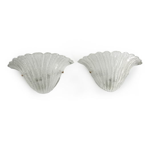 Pair of Vintage Murano Crystal Dew Shell Shaped Sconces - 2 Pairs Available