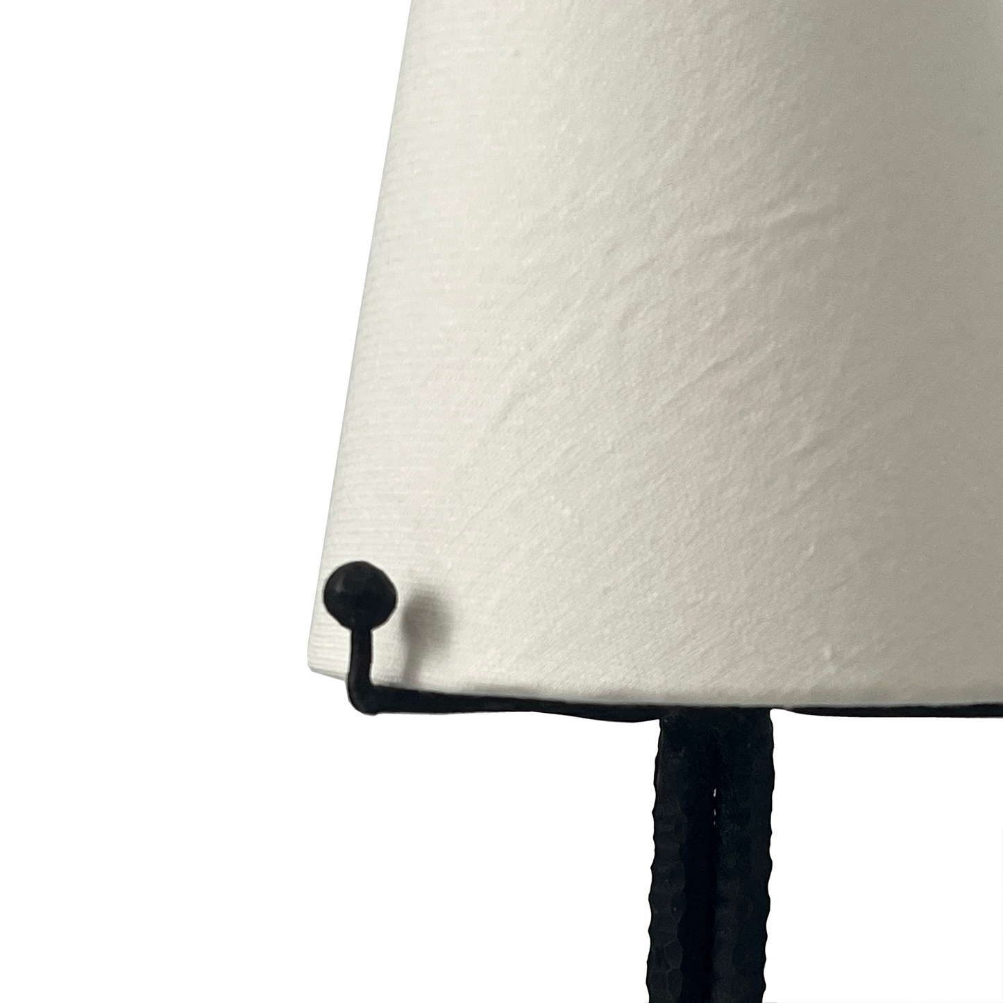 1940s French Art Deco wrought iron table lamp with hand-forged scroll base and geometric spheres