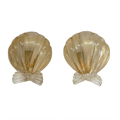 Pair of Murano Glass Shell Sconces by Seguso