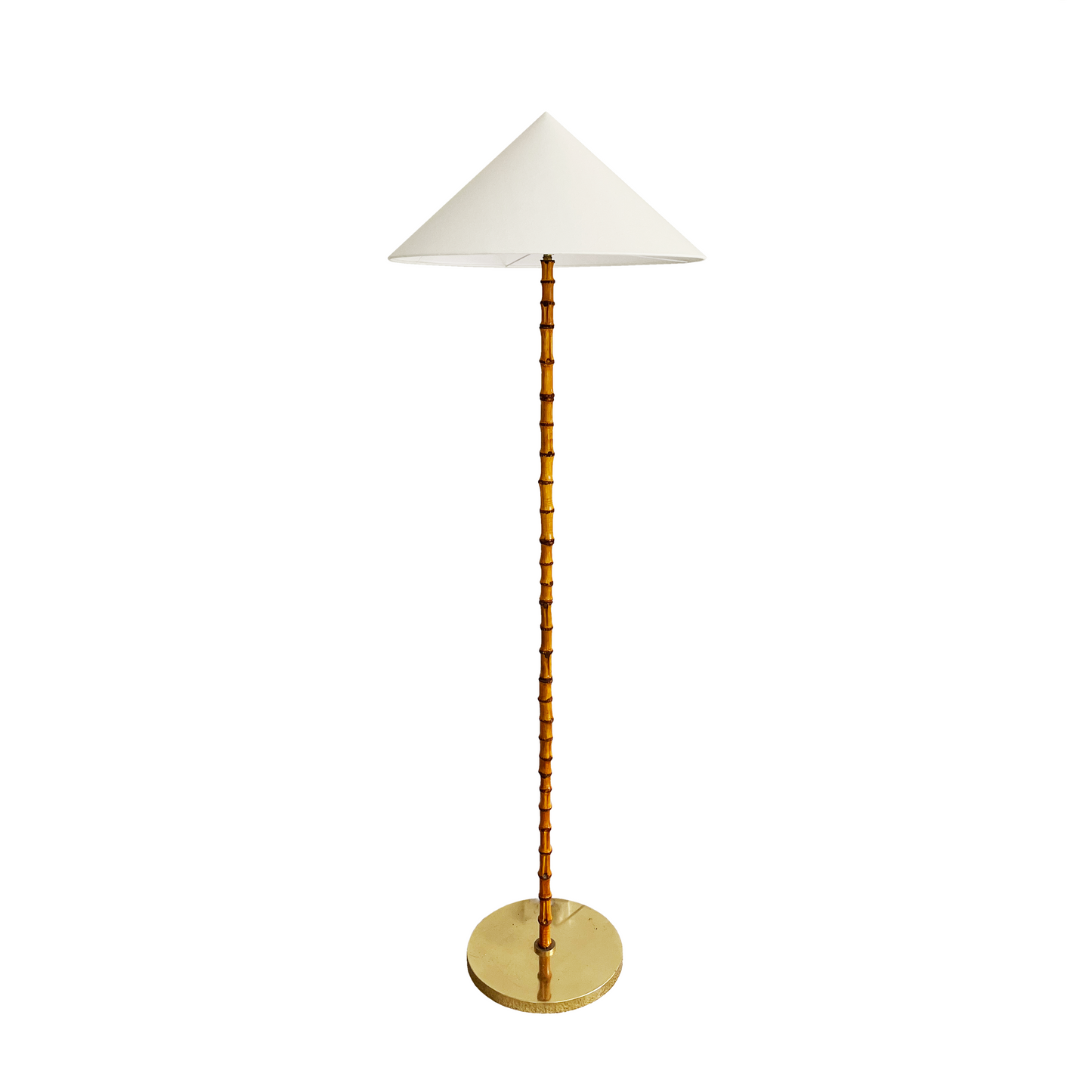 Bamboo and Brass Floor Lamp with Concical Linen Shade
