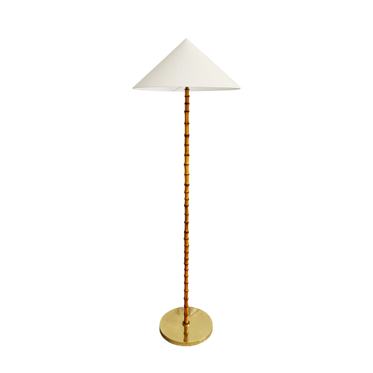 Bamboo and Brass Floor Lamp with Concical Linen Shade