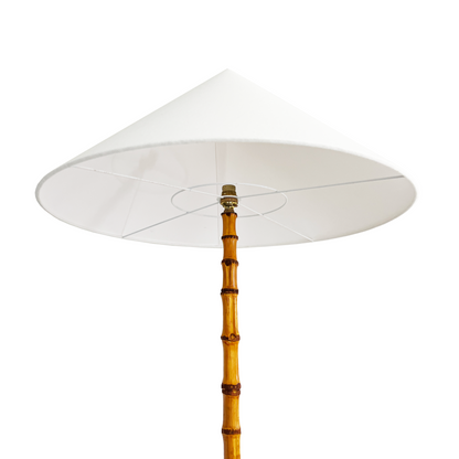 Bamboo and Brass Floor Lamp with Concical Linen Shade