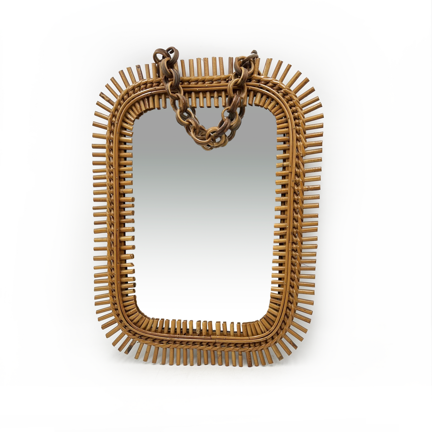 Vintage Rectangular Rattan Mirror by Marco Minbre for Bonacina