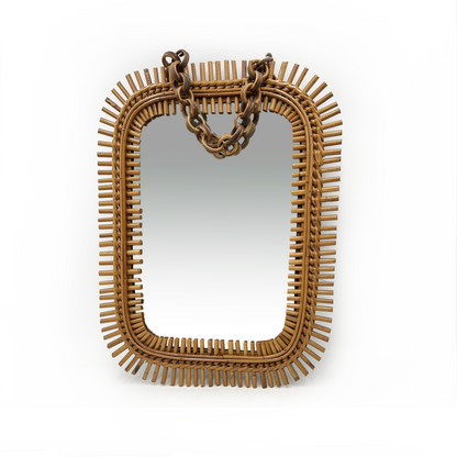 Vintage Rectangular Rattan Mirror by Marco Minbre for Bonacina
