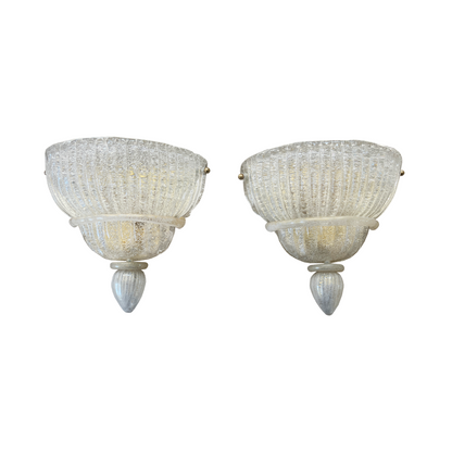 Pair of Murano Glass Sconces with Opaque Piping