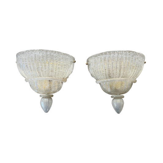 Pair of Murano Glass Sconces with Opaque Piping