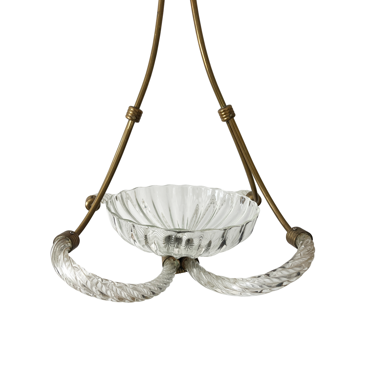 Close-up of rippled torchon hand-formed Murano glass surface on 1940s Barovier & Toso pendant