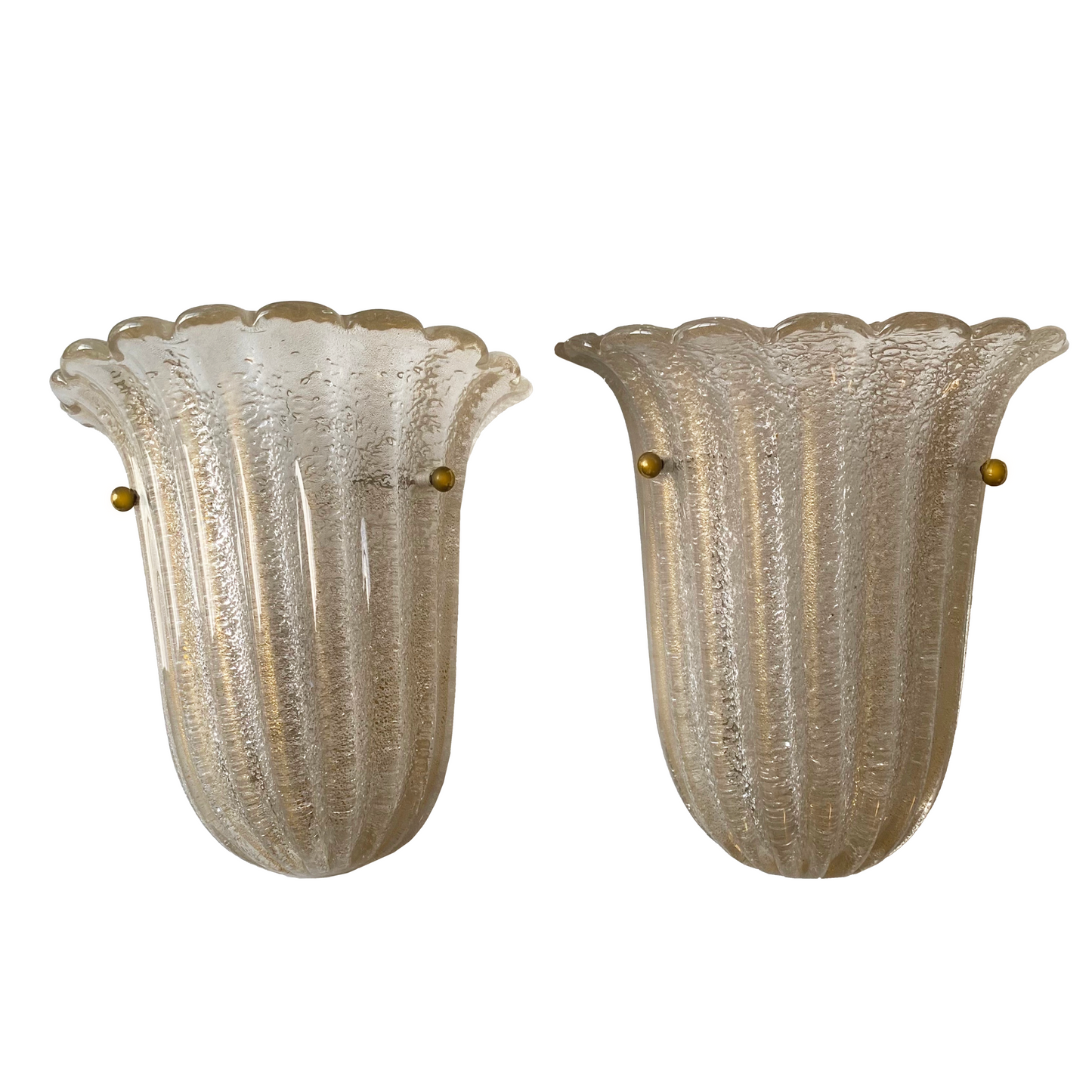 Pair of Large Vintage Gold and Clear Sconces by Barovier & Toso